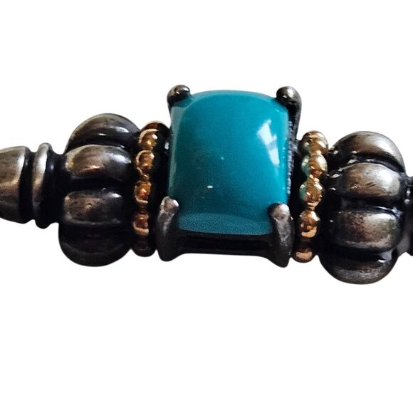 Clyde Dunner Sterling Silver Turquoise Bracelet 14K Gold Trim 7.5 Inch CID - Picture 5 of 7